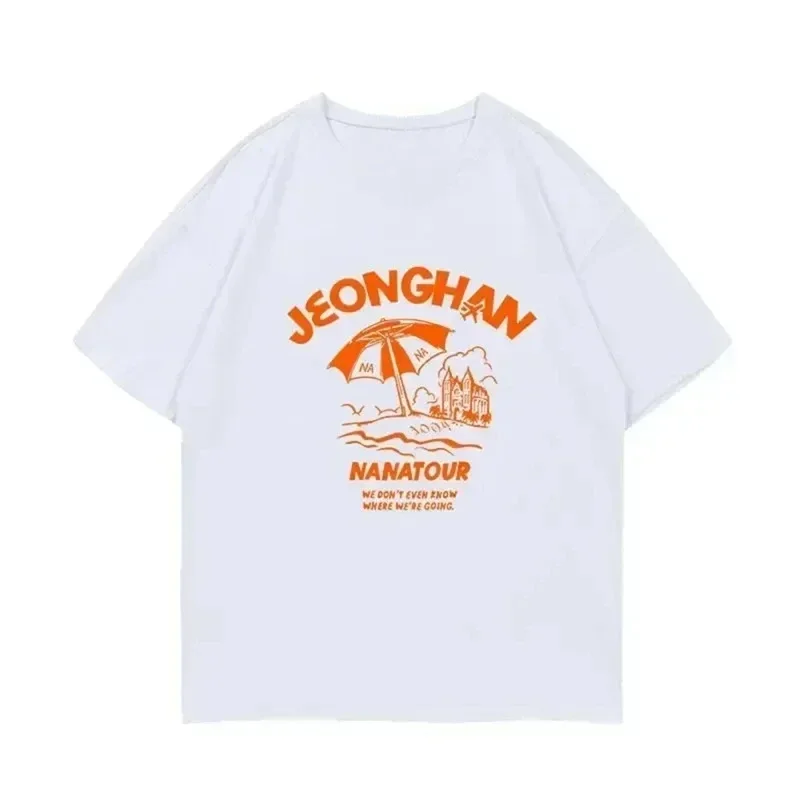 

Fashion Summer Simple White Letter Print Short Sleeve Kpop Nanatour Femme T-Shirt S.Coups Jeonghan The8 Y2k Women's Cotton Top