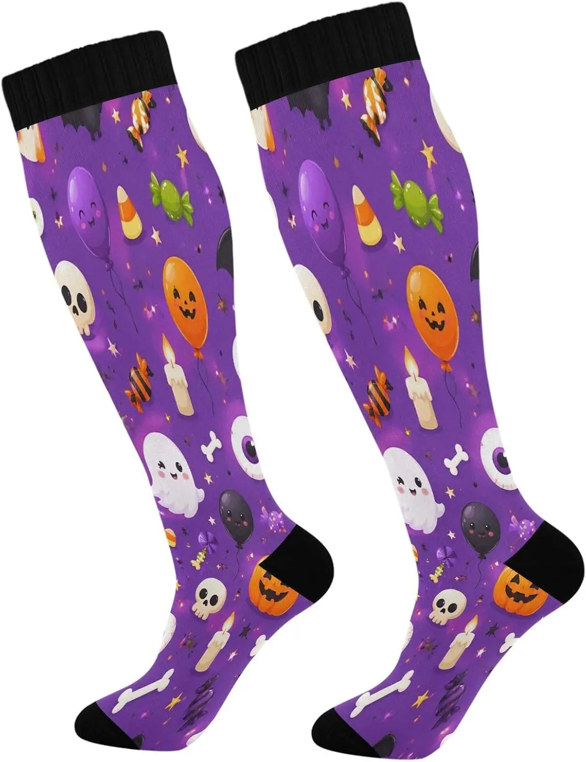Chaussettes de compression violettes pour Halloween, pour adultes et adolescents, chaussettes athlétiques mi-hautes, pour la course à pied, le cyclisme et les sports