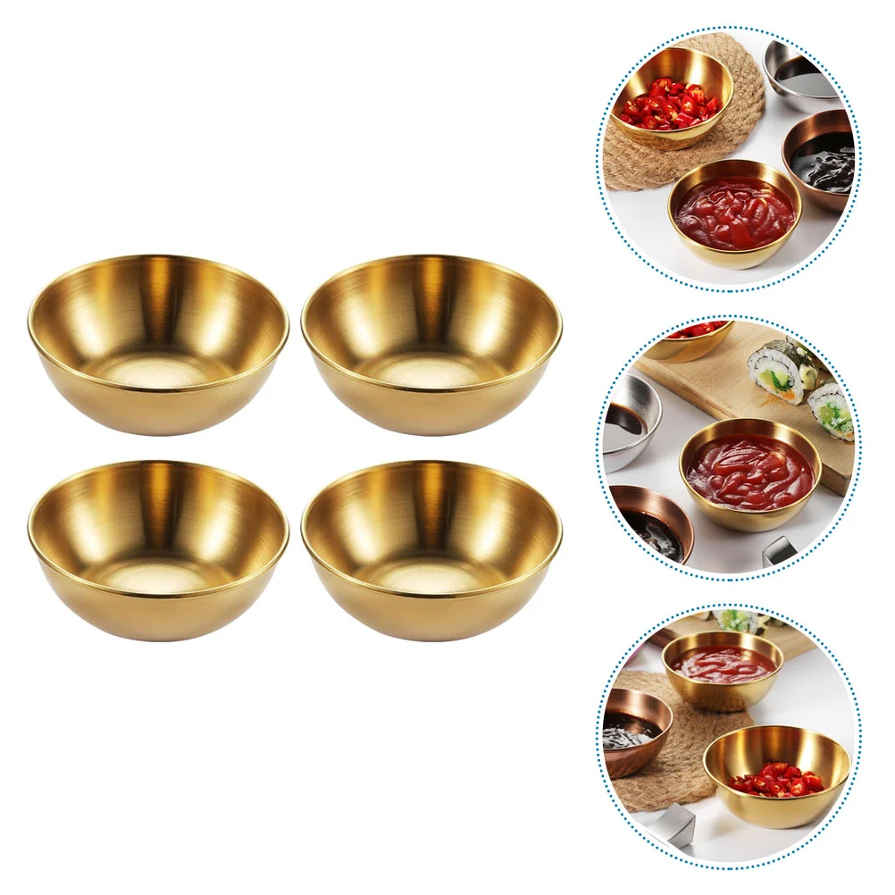 

4 Pcs Golden Sauce Dish Flavor Stainless Steel Seasoning Plate Dishes Spice Appetizer