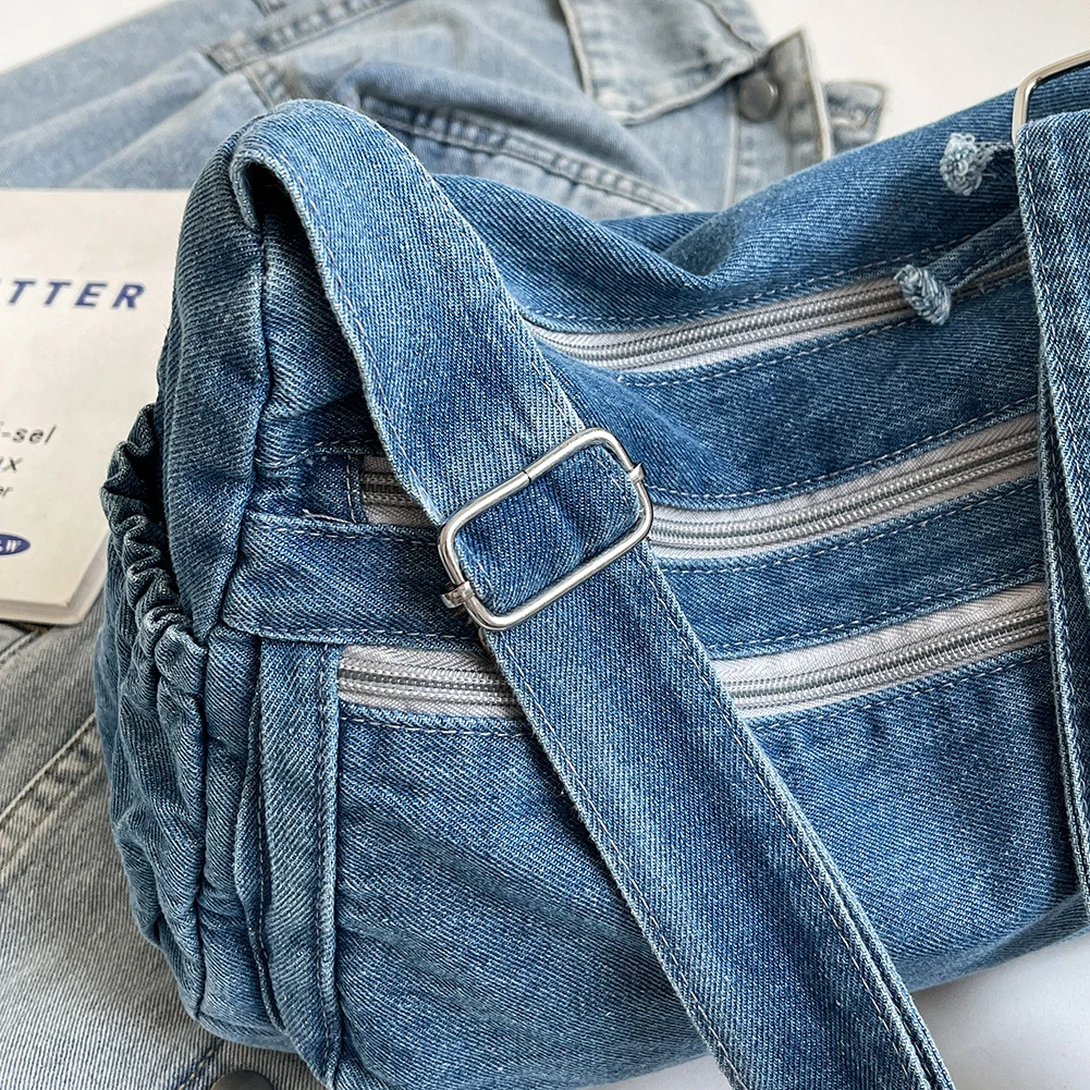 

Женская джинсовая модная сумка на плечо с регулируемым ремешком, повседневная сумка-мессенджер с несколькими карманами, сумка через плечо, ретро-сумка на ремне