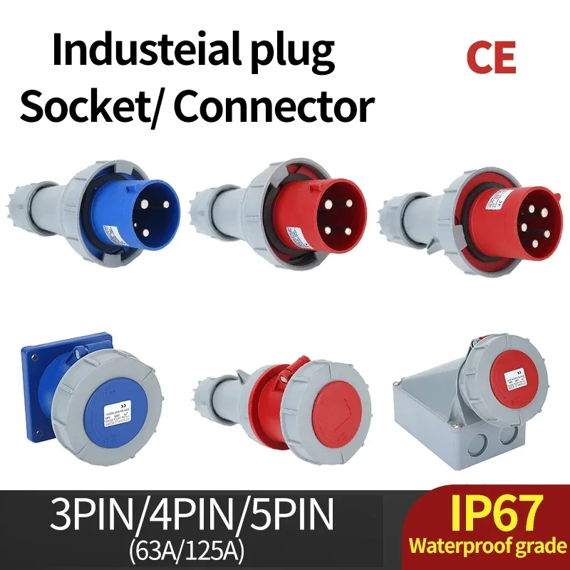 

Industrial Plug and Socket 3P/4P/5Pin Electrical Connector 63A 125A IP67waterproof Wall Mounted Socket MALE FEMALE 220V 380V