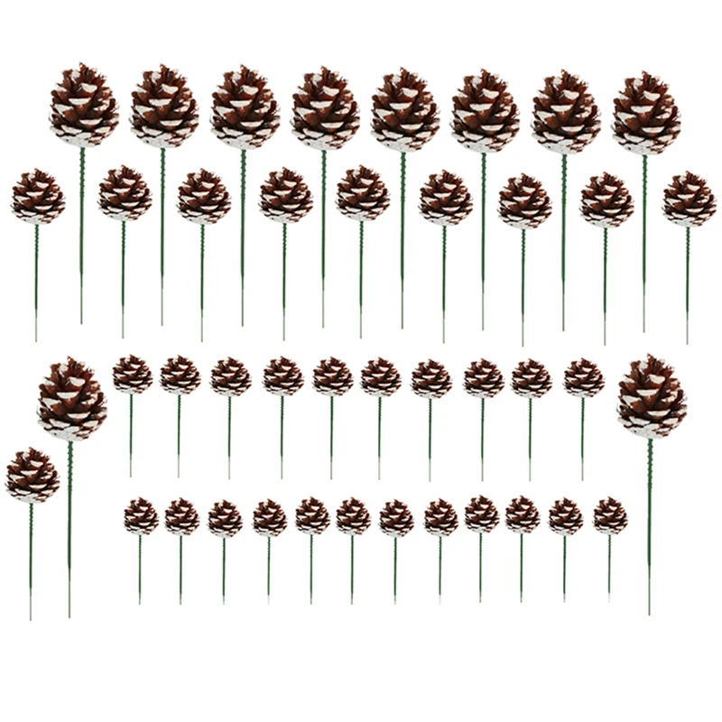 

42 Pieces Green Pole Dried Flower Ornaments Pinecone With Wired Pick Family Gathering Decor