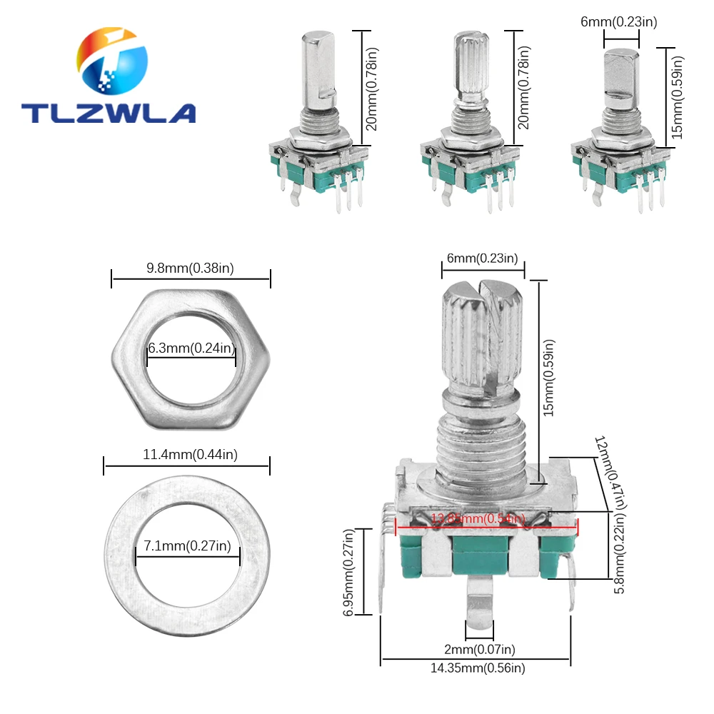 5PCS/LOT 20 Position 360 Degree Rotary Encoder EC11 w Push Button 5Pin Handle Long 15/20MM With A Built In Push Button Switch