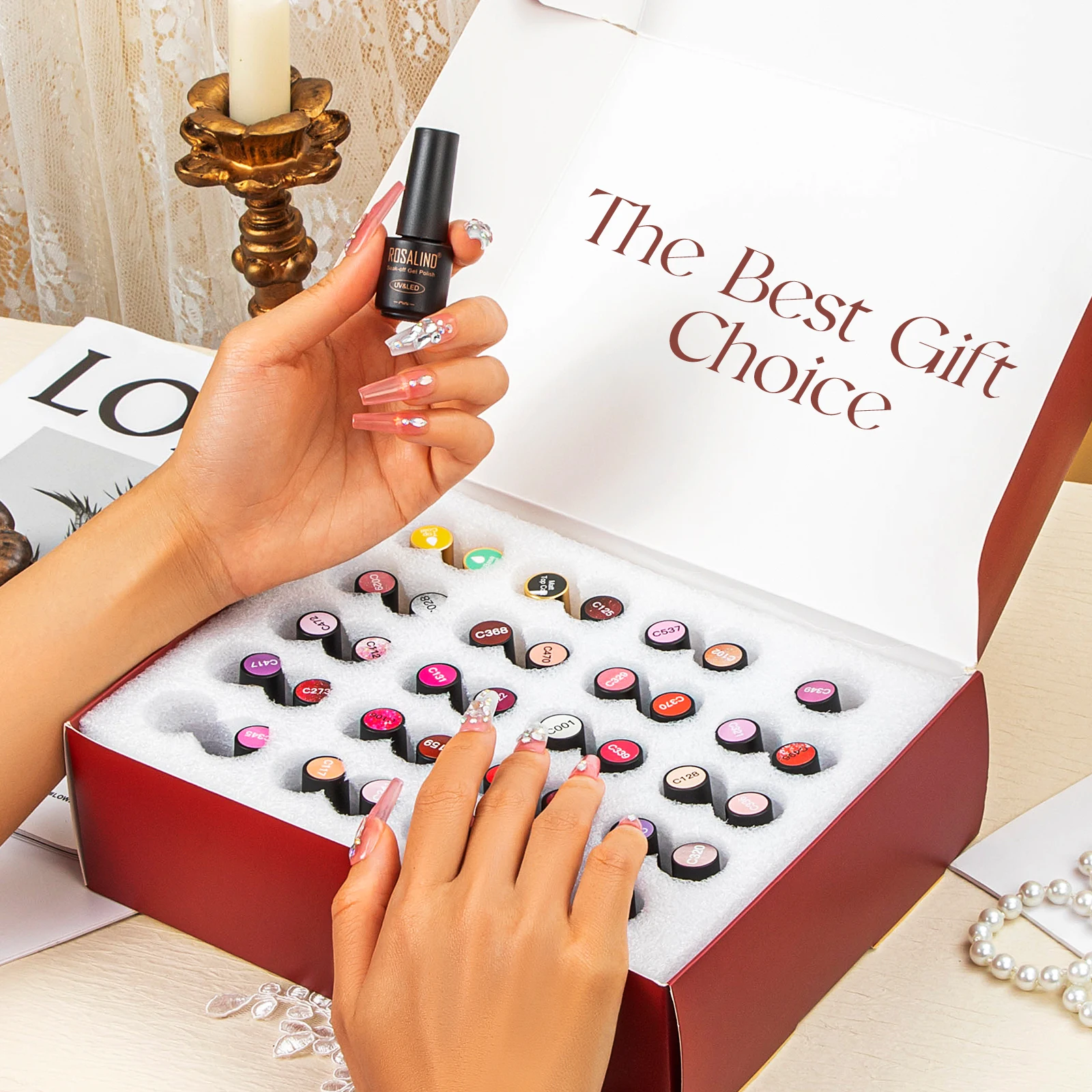 ROSALIND smalto per unghie 38 pezzi/set bottiglia di vetro colore gel smalto set smalto gel smalto per unghie unghie a lunga durata irradiatio UV