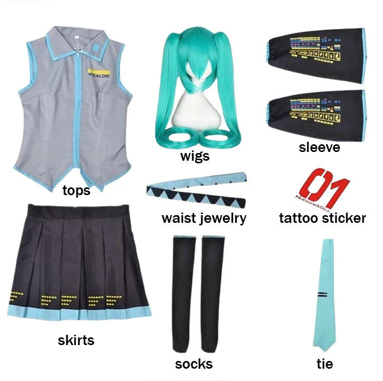 Miku Cosplay Kostuum Groene Paardenstaart Pruik Anime Virtuele Zanger Rollenspel Uniform Meisje Party Comic Con Outfits Tops Rok Rekwisieten