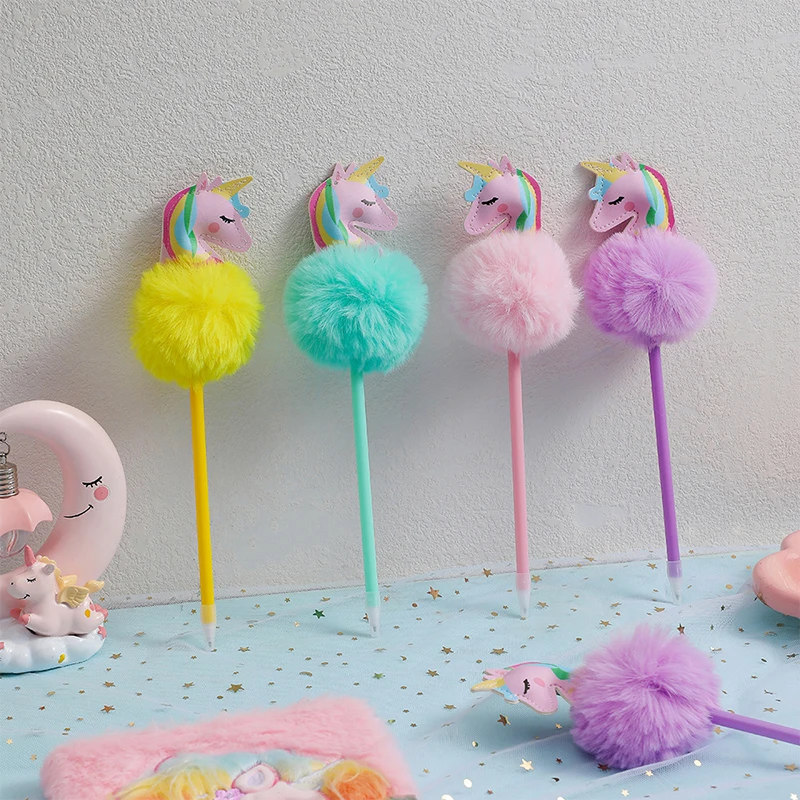 Cartoon Unicorn Furball Neutral Pen Teenage Girl Cute DIY Handbook Writing Pen Student School Festival Reward Gift Stationery