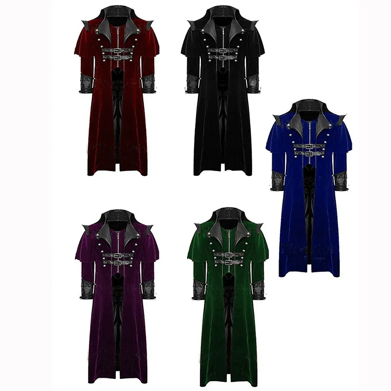 

Halloween Medieval Vintage Long Jacket Black Men's Clothing Gothic Steampunk Punk Trench Men Oversize Retro Warrior Knight Coat