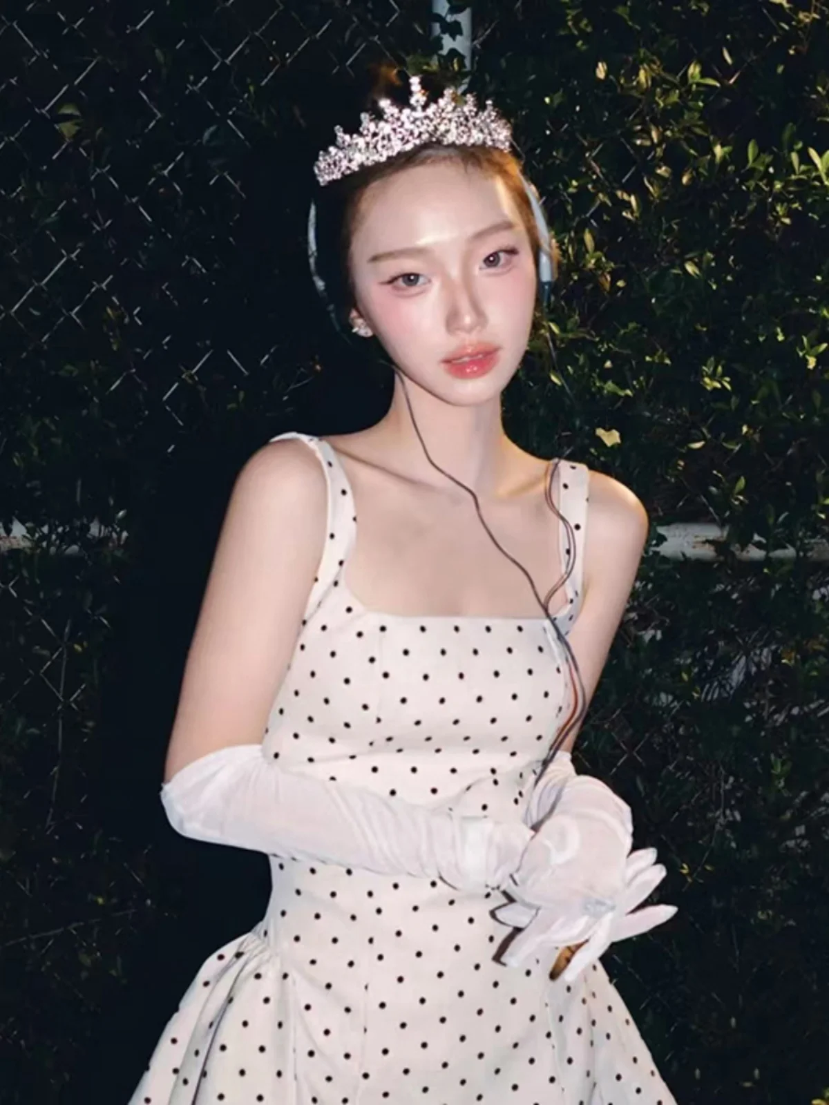 ชุดเดรสทรงเอลายจุดสไตล์โรแมนติก ผ้าโพลีเอสเตอร์ผสมสแปนเด็กซ์ ช่วยกระชับสัดส่วน เอวสูง สำหรับผู้หญิง