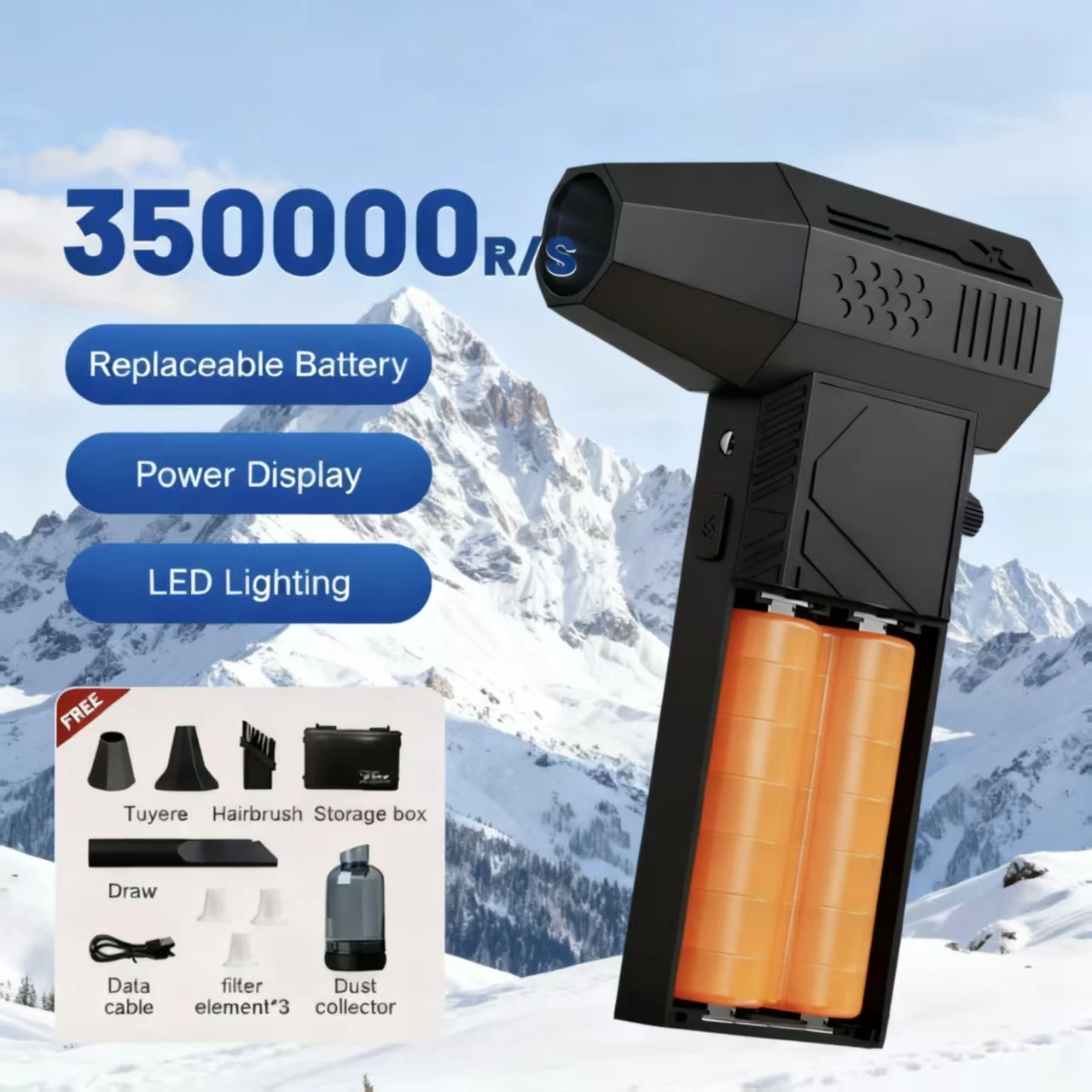 

Мини-воздуходувка 350000 об/мин, бесщеточный двигатель, мощный пылеочиститель, аккумулятор, дисплей, светодиодное освещение, портативный перезаряжаемый турбовентилятор, струя