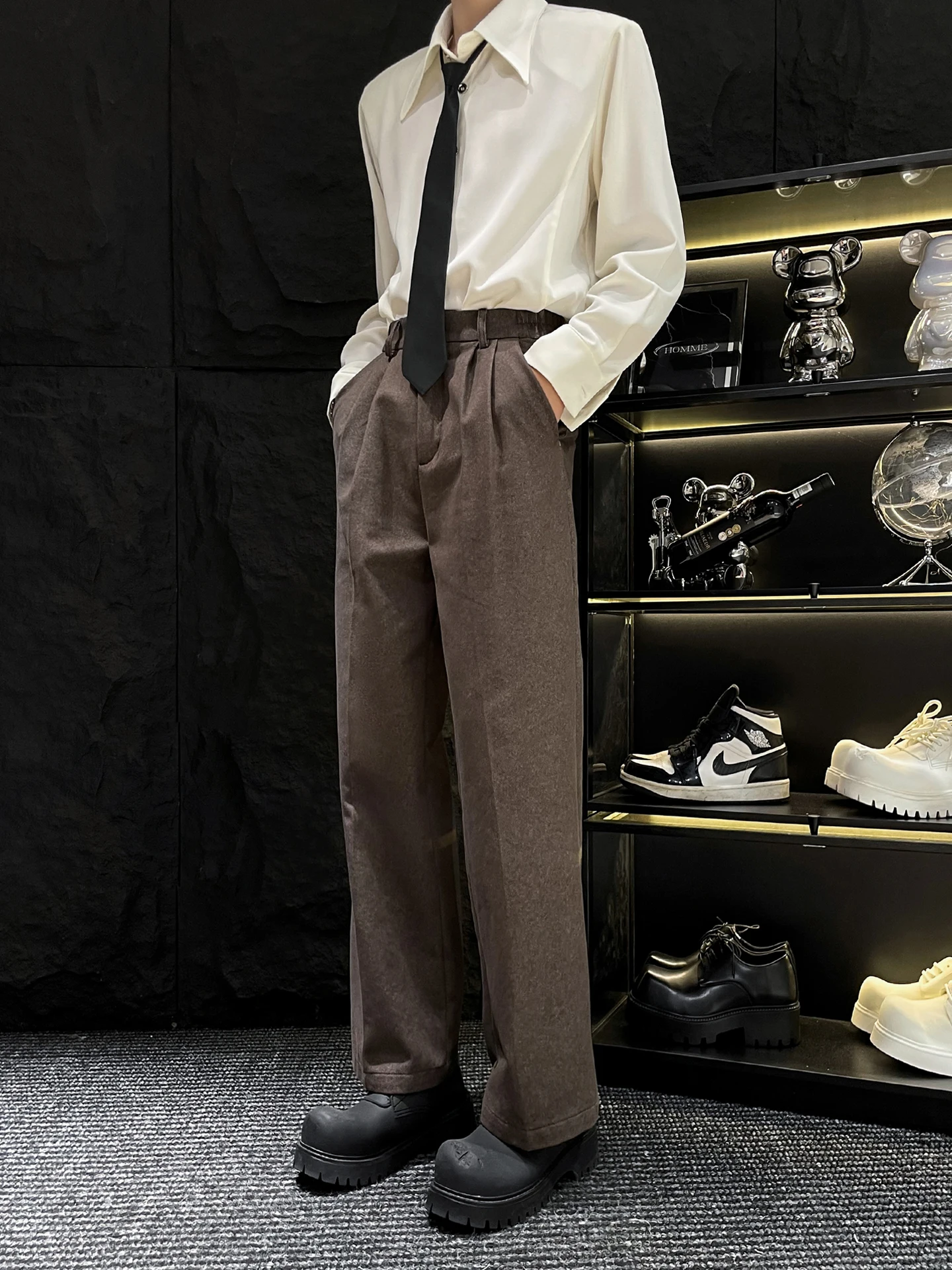 

Casual Straight Leg Suit Pants Men's Autumn Winter New Elastic Waist Denim Look Fake Jeans All Match Long Trousers HOMME