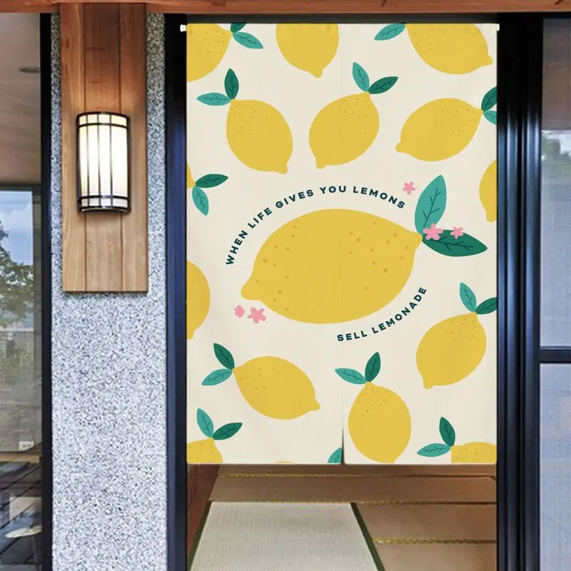 Fruit Pattern Door Curtain Made of Cotton and Linen Room Partition Curtain Heat Insulation Customizable Patterns