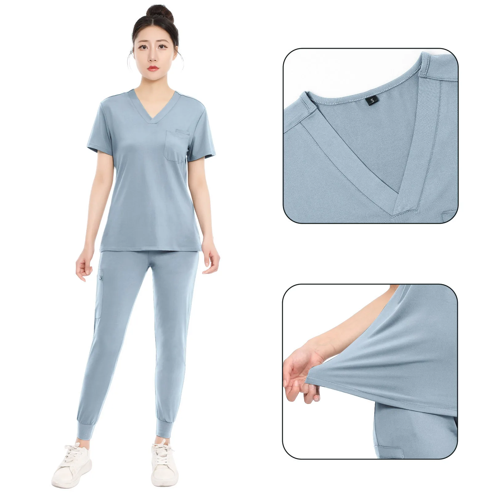 V-Neck Women Nurse Uniform Suit Women Medical Scrubs Top and Pants