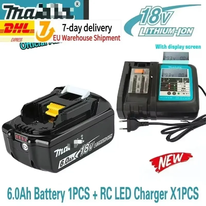 100% originele Makita oplaadbare accu voor elektrisch gereedschap, vervangbare LED lithium-ion, 18V 6.0 9.0Ah LXT BL1860B BL1860BL1850 BL1830 - afbeelding 1