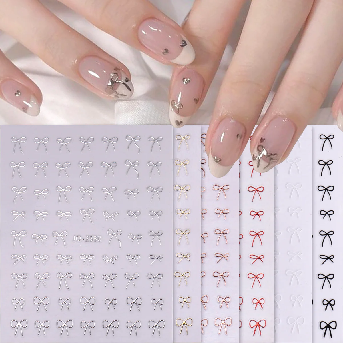 6 Stück einfache elegante Schleife Nail Art Sticke Metallic funkelndes Gold Silber Mini Schleife selbstklebender Aufkleber DIY Charm Y2K Maniküre Slider