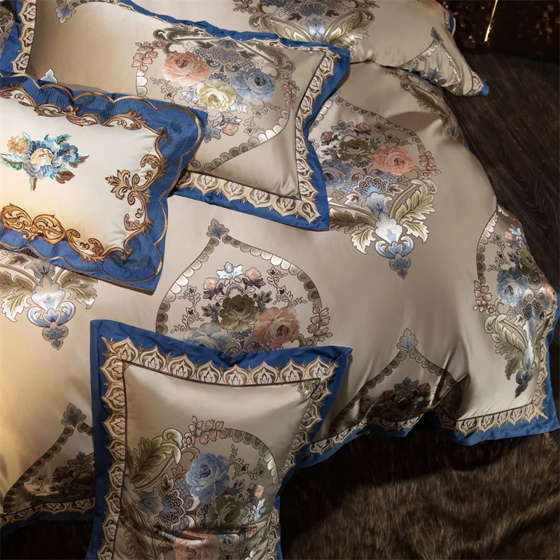 European Style Luxury Embroidery Jacquard Brocade Egyptian Cotton Bedding Set Duvet Cover Bed Sheet/Fitted Sheet Pillowcases