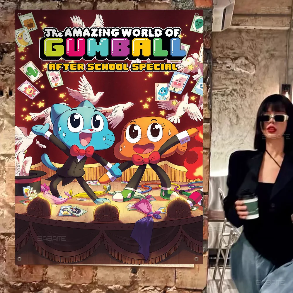 مدهش مضحك W-world من Gumball الكرتون العلم الجدار شنقا راية الديكور ديكور المنزل المنزلي