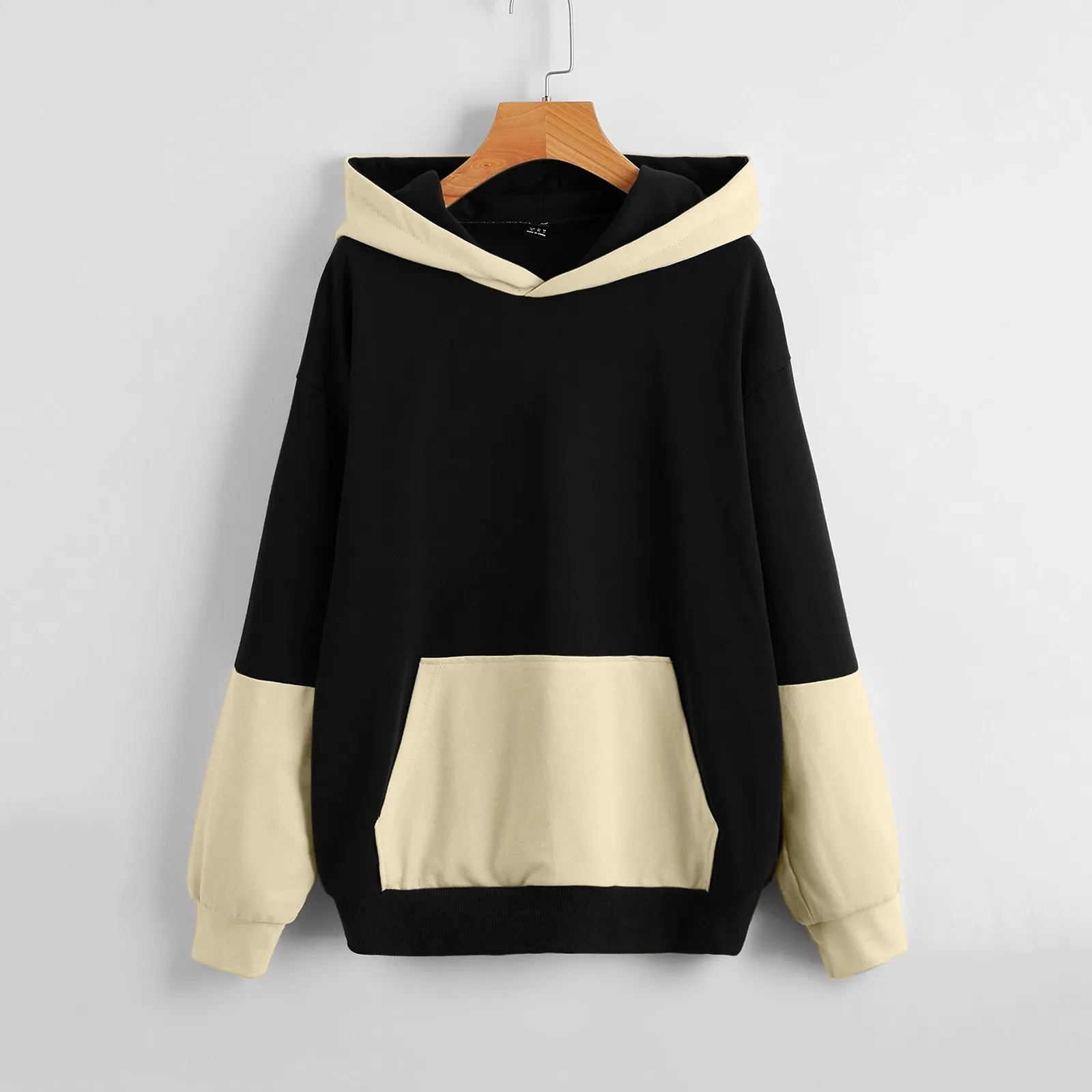 Women's Fashion Solid Sweatshirts Pullover Top Long Sleeve Drop Shoulder Hoodies Colorblock Hoodie Sweatshirt Sudaderas New