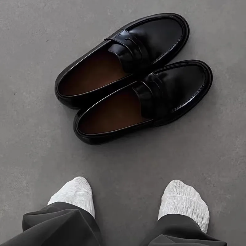 Bla Busin Loers décontractés à bout rond pour hommes à enfiler en cuir confortable pour les déplacements quotidiens et le travail