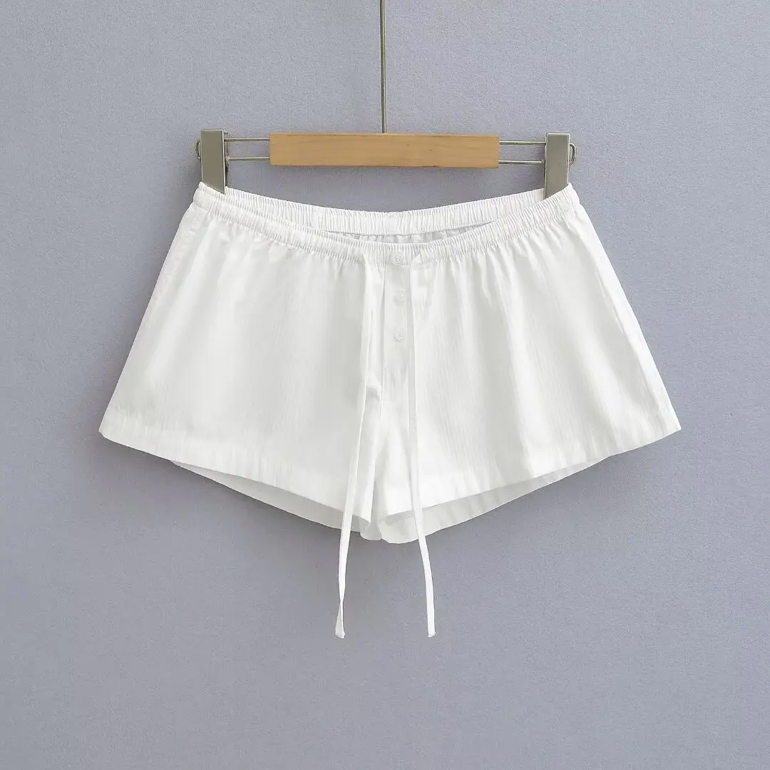 

Street Style Loose Wide Leg Pants Elastic Waist Decorative Buttons Casual Sweet Home Pants Lengthening Legs Effect