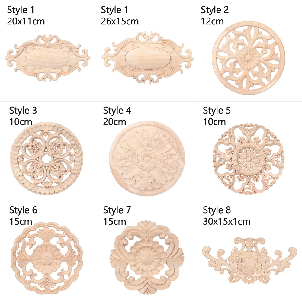 1Pc Multi-styles Furniture Parts Wall Door Wood Carved Wooden Figurines Crafts Corner Appliques Frame Woodcarving Decorative