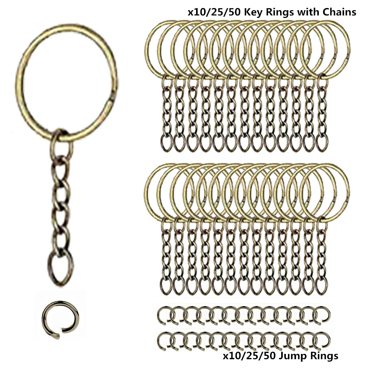 10/25/50 set sleutelhangers met kettingen en open jumpers, 1 inch open ronde sleutelhangerringen in bulk Geschikt voor handwerk om sieraden te maken