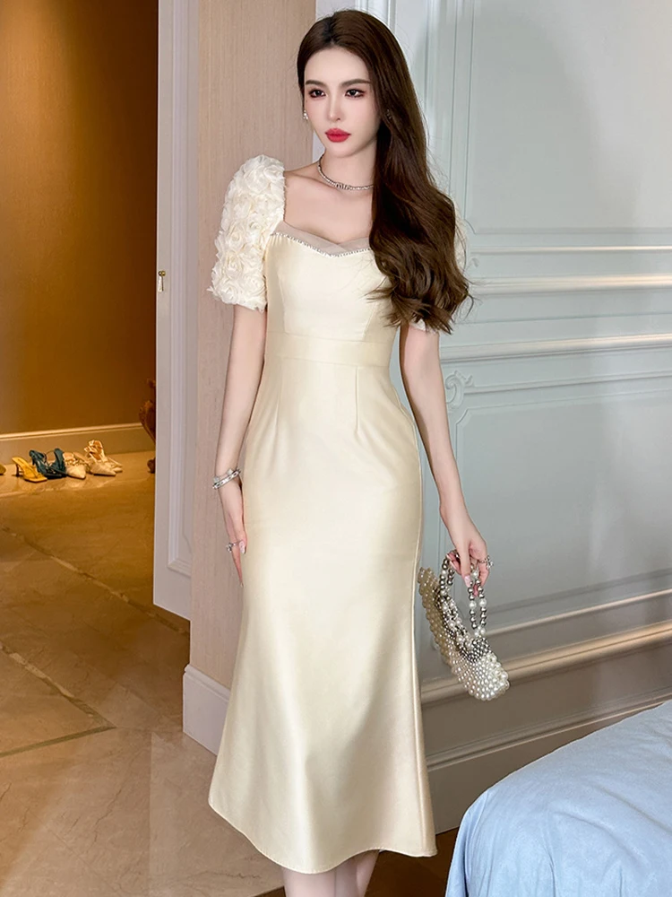 satin yellow dress with sleeves Pastel Yellow Satin Scoop Neck Cap Sleeves A-line Prom Dresses, CP0071 US6 / Custom Color(leaving a note)