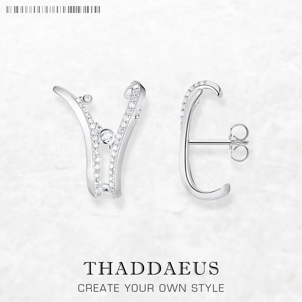 

Ear Studs Wave With Stones,Europe Style Fine Jewerly For Women 3D-Effect Trendy Gift In 925 Sterling Silver