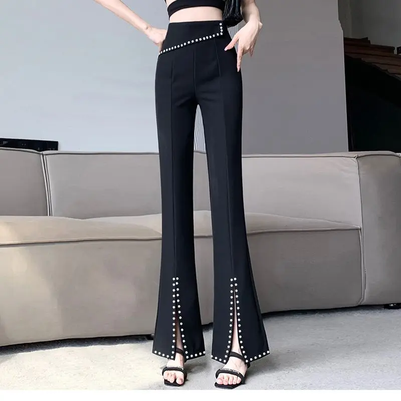 

Micro Flared Pants for Women Slimming Casual Pants Fashionable Cropped Pants Split Flared Pants