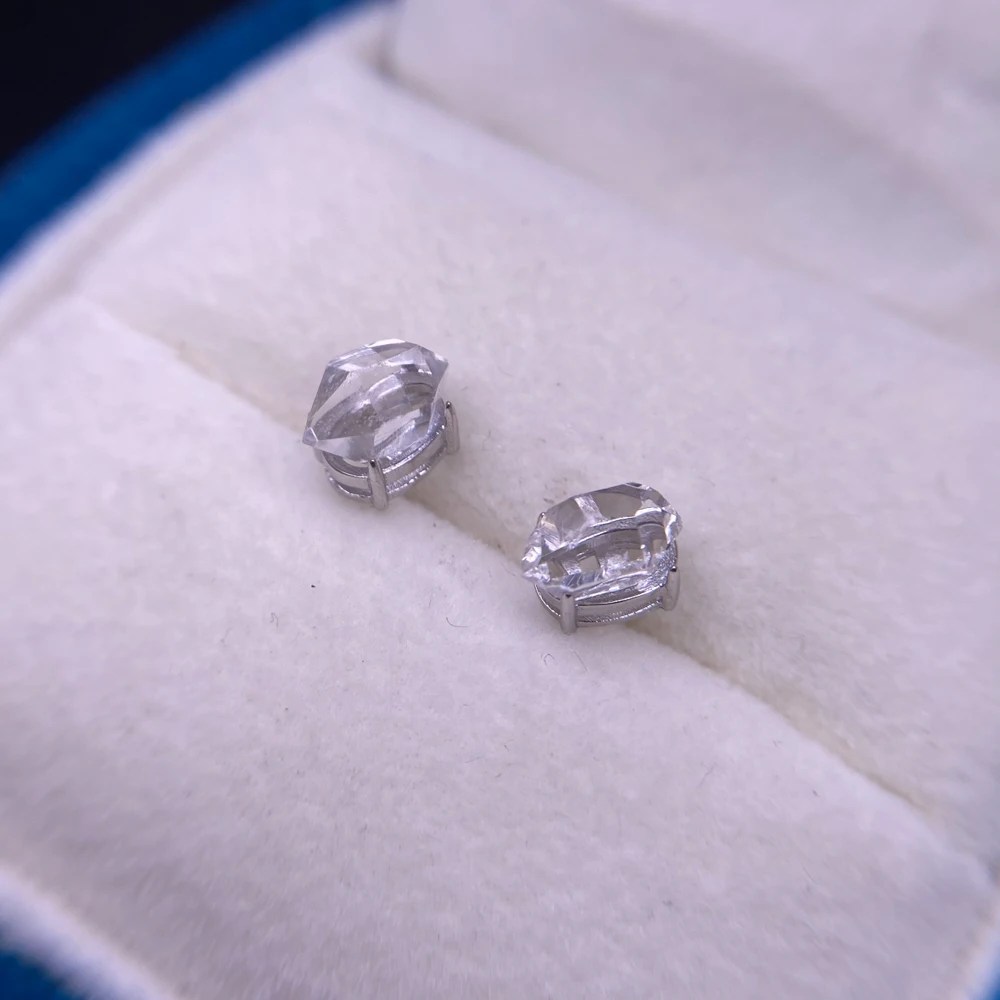 الطبيعية Herkimer الماس 925 أقراط فضية الأحجار الكريمة المعدنية الطاقة الخام حجر الجارديان الريكي ديكور الأسود كريستال للنساء