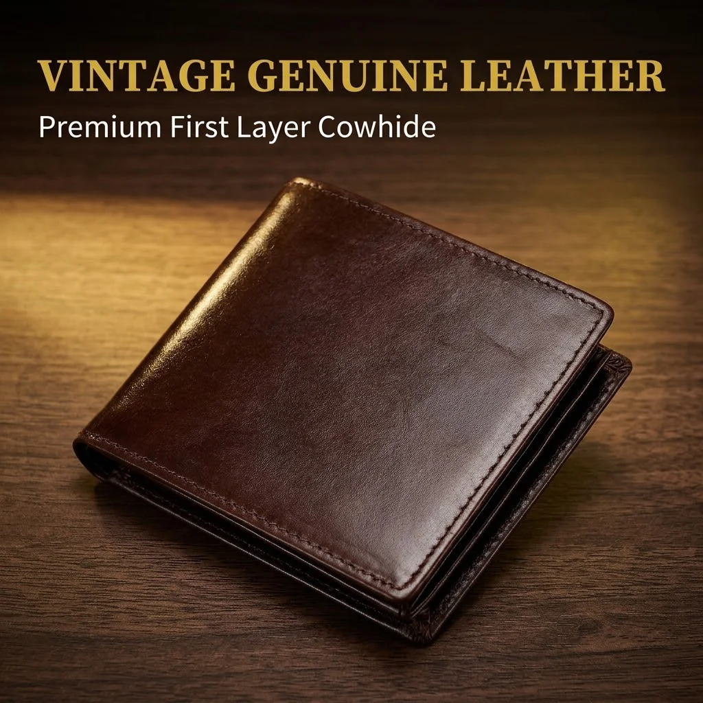 Genuine Leather Men's Wallet Top Grain Cowhide, Business Bifold Card Holder with Coin Pocket Ultra Thin Money Clip