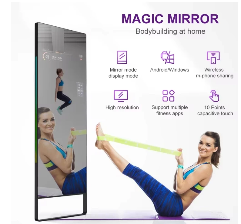 32 43 inch Smart Fitness Mirror Virtual Fitting Mirror Interactive Touch Screen Magic Mirror for Exercise Workout/Sport/Gym/Yoga