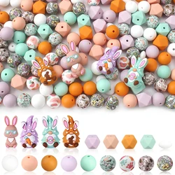 3D Silicone Beads Set Easter Bunny Eggs Focal Beads for Pen Making Jewelry Necklace DIY KeyChain Accessory Decorative Beads