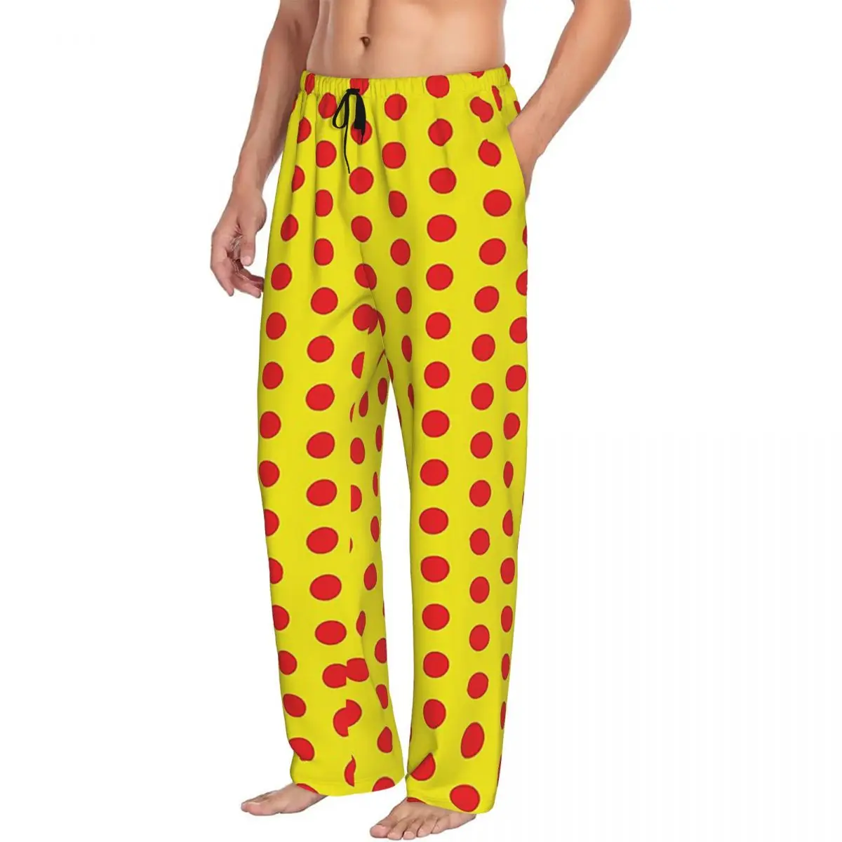 Custom Classic Red And Yellow Polka Dot Pattern Men Pajama Pants Lounge Sleep Sleepwear Bottoms with Pockets