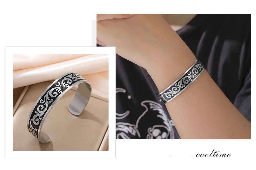 COOLTIME Vintage Muster Armband Edelstahl Blume Wort Baum Persönlichkeit männer Manschette Armreif Schmuck Zubehör – Detail 8