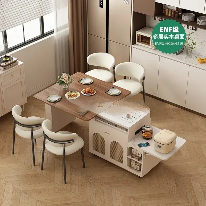Mesa de té con isla de losa de roca, mueble lateral integrado para comedor, mesa de centro inteligente plegable retráctil móvil para apartamento pequeño D588
