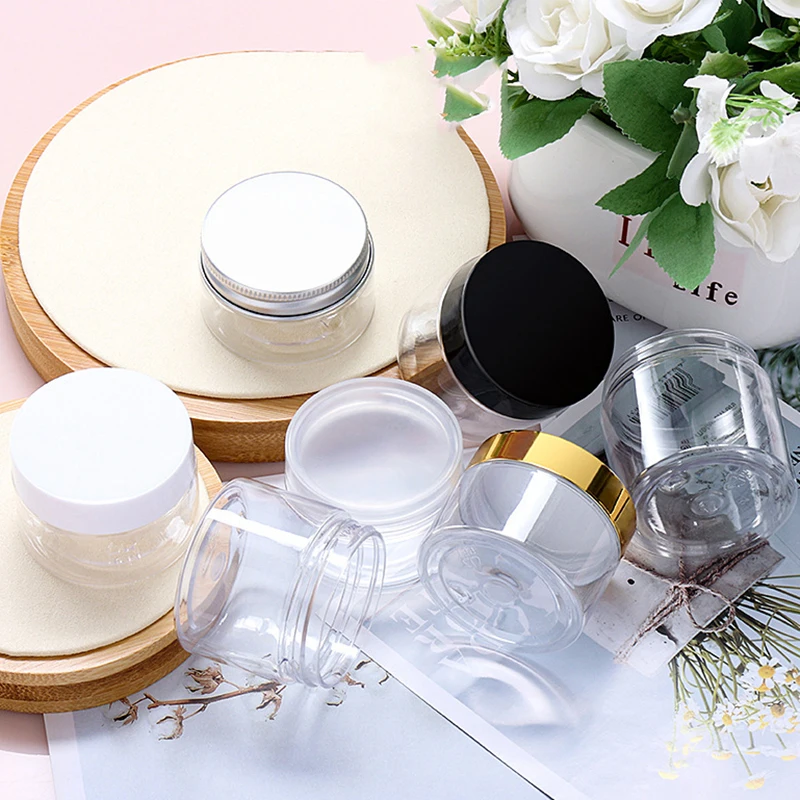 5Pcs Reise Gesicht Creme Jar Leere Kunststoff Kosmetik Make-Up Flasche 20ml 30ml 50ml Transparent Lagerung Container nachfüllbare Flaschen