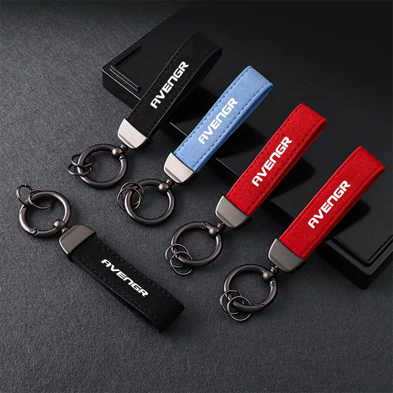 Car Key Chain Rings Metal Leather Keychain Exquisite Anti-lost Universal Keyring For Dodge AVENGER logo Accessories