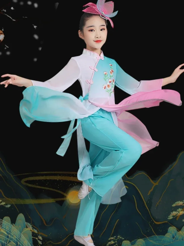 Parasol Hanfu w stylu chińskim Kwadratowy taniec Dzieci Klasyczne dziewczęce kostiumy do tańca Yangko Tradycyjny chiński elegancki taniec wachlarzowy