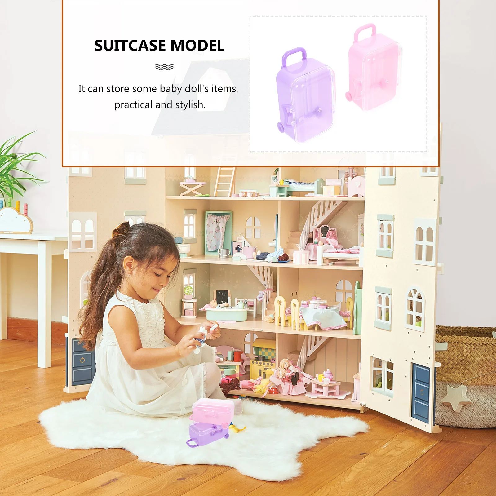

2pcs Baby Luggage Case Accessories Mini Suitcase Decoration Storage Bag For Girls Kids Playroom Organizer Fashionable
