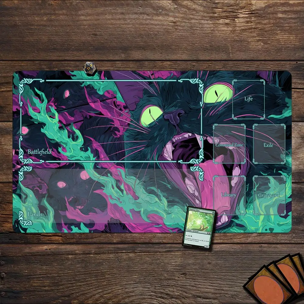 

Fantasy Demon Black Cat Magic Card Gaming Mats with zone mtg playmat desk mat Commander Playmat suitable for game gathering