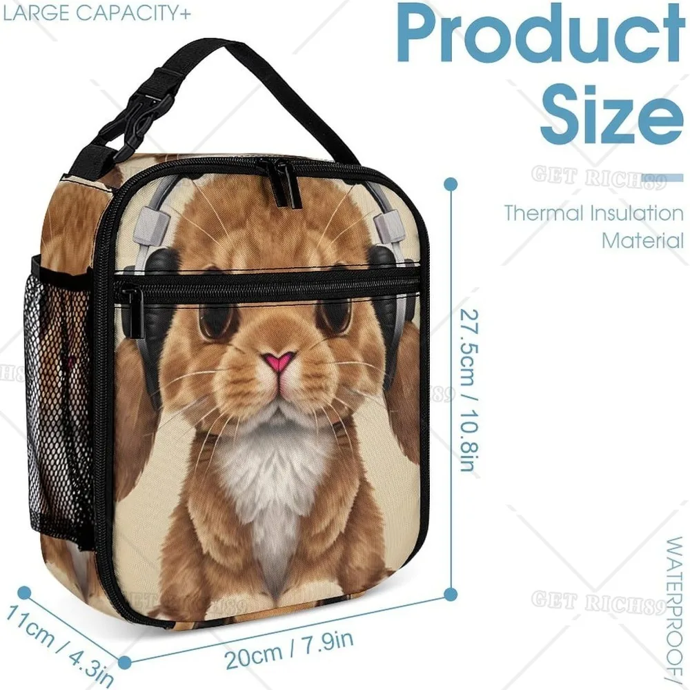 Kopfhörer Hase Kaninchen Kunst wieder verwendbare Lunch Bag auslaufs ichere Lunch Eimer Container für Frauen Erwachsene Kinder arbeiten Outdoor-Reise Picknick