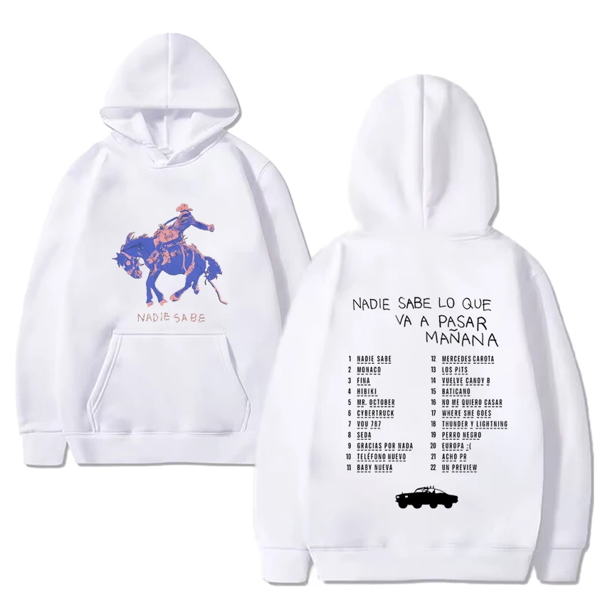 Sweat à capuche imprimé Bad Bunny pour hommes et femmes, pulls à manches longues, sweat-shirt vintage, sweat-shirt décontracté unisexe, Smile, Most Wanted Tour, 2024 Nouveau