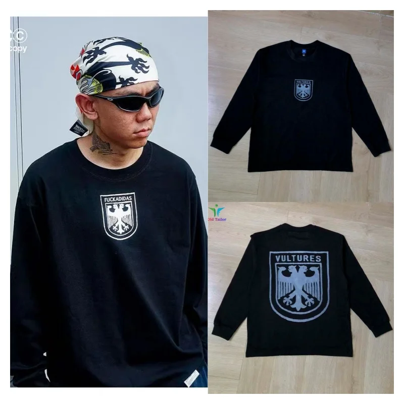 

Модная тенденция YZY ФУТБОЛКА с длинным рукавом KANYE Black Vulture с круглым вырезом Мужская женская осенняя футболка с принтом High Street