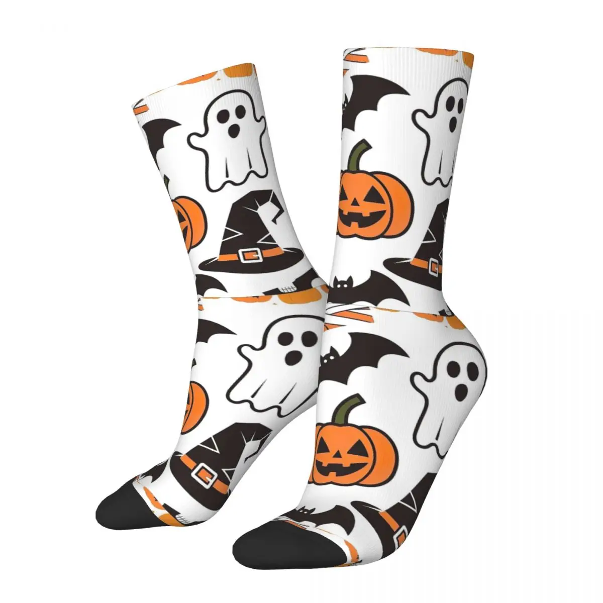 Autumn Winter Cool Men's Women's Halloween Design Socks Cute Ghosts And Pumpkins Breathable Sports Socks