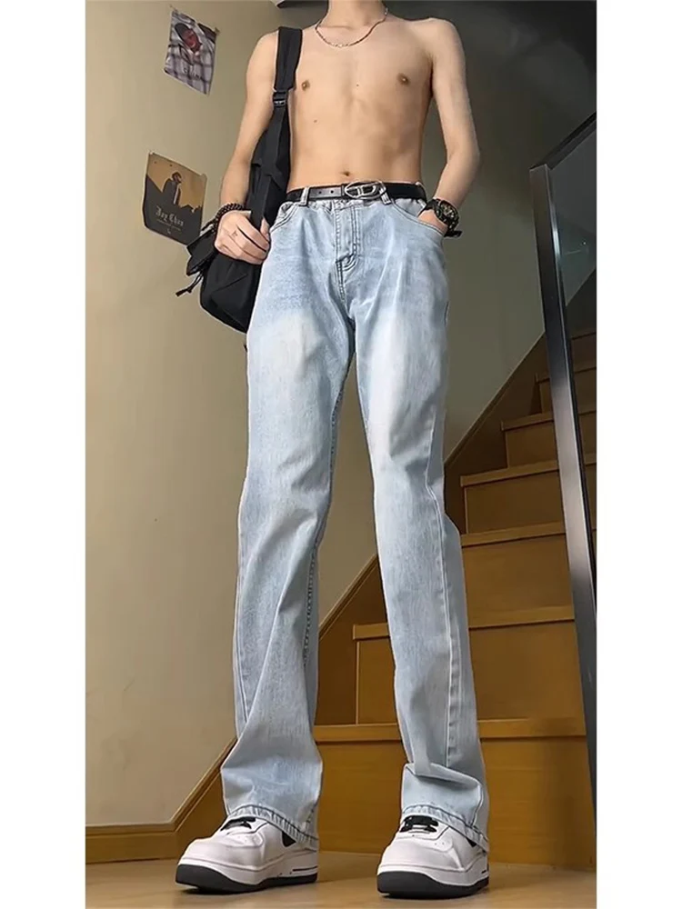 

Мужские джинсы Ice Blue с высокой талией, прямые, удлиняющие, стройнящие, расклешенные, в стиле American High Street