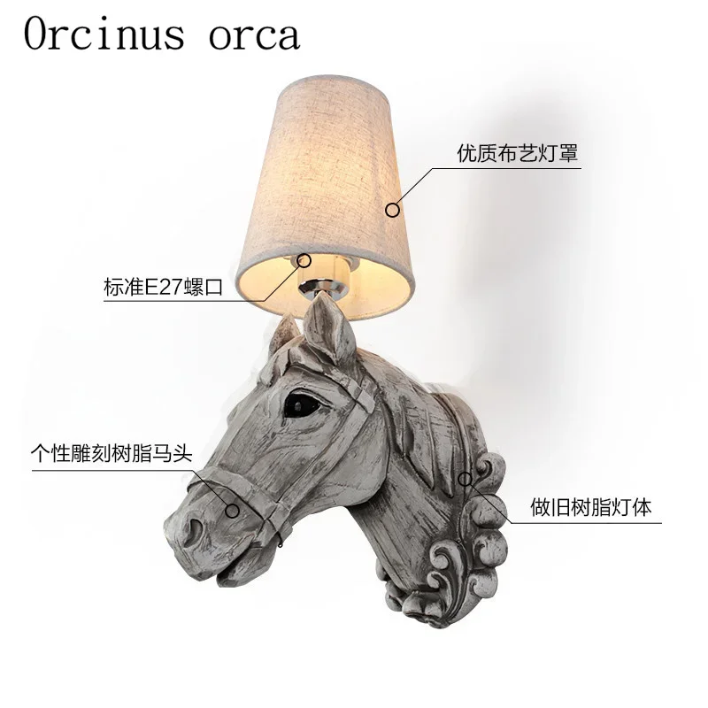 American style creative retro horse head wall lamp restaurant hotel corridor bedroom bedside decorative wall lamp free shipping image 3