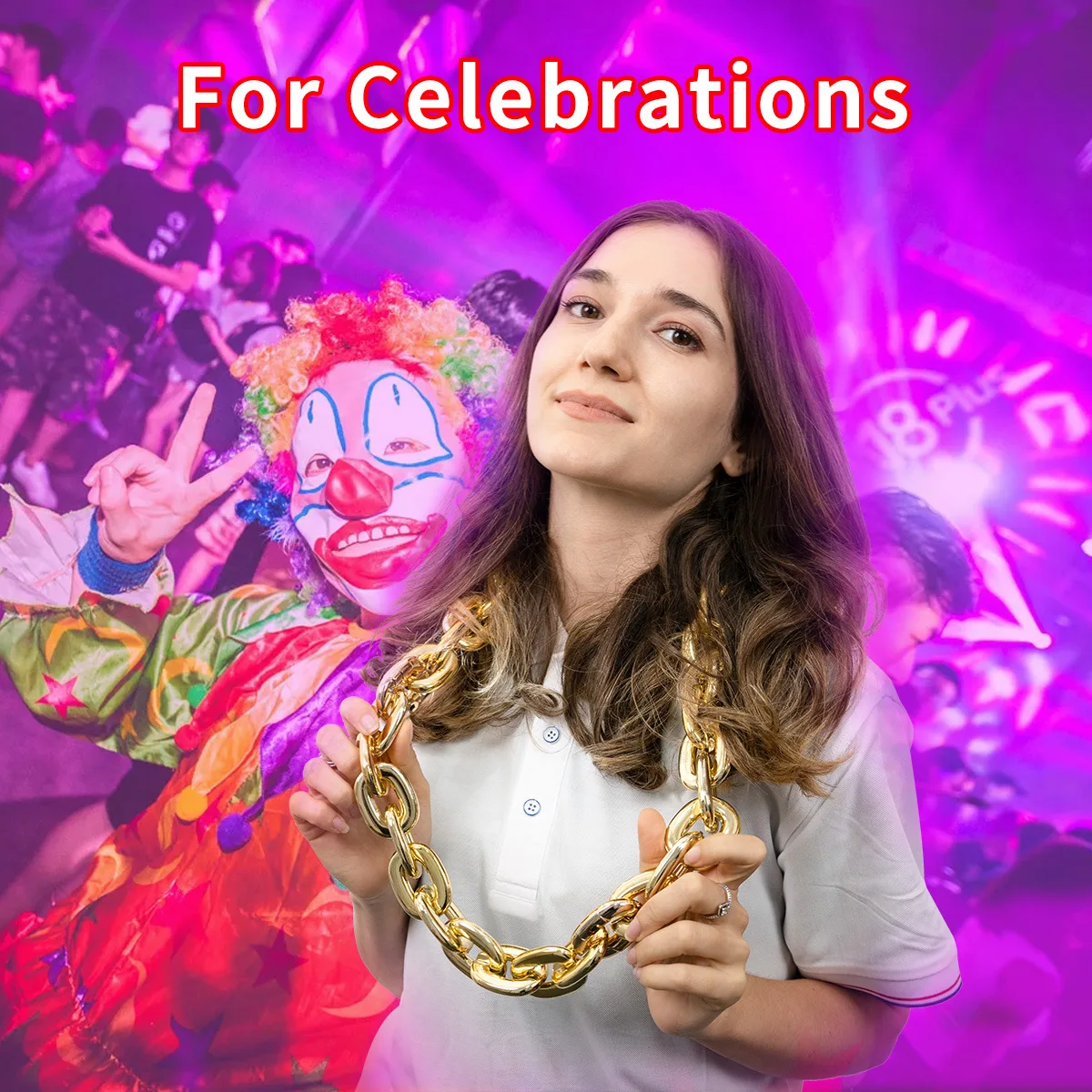 الهيب هوب قلادة الذهبي سلسلة من البلاستيك العملاق عطلة حفلة الهالوين كرنفال هدية fanchain