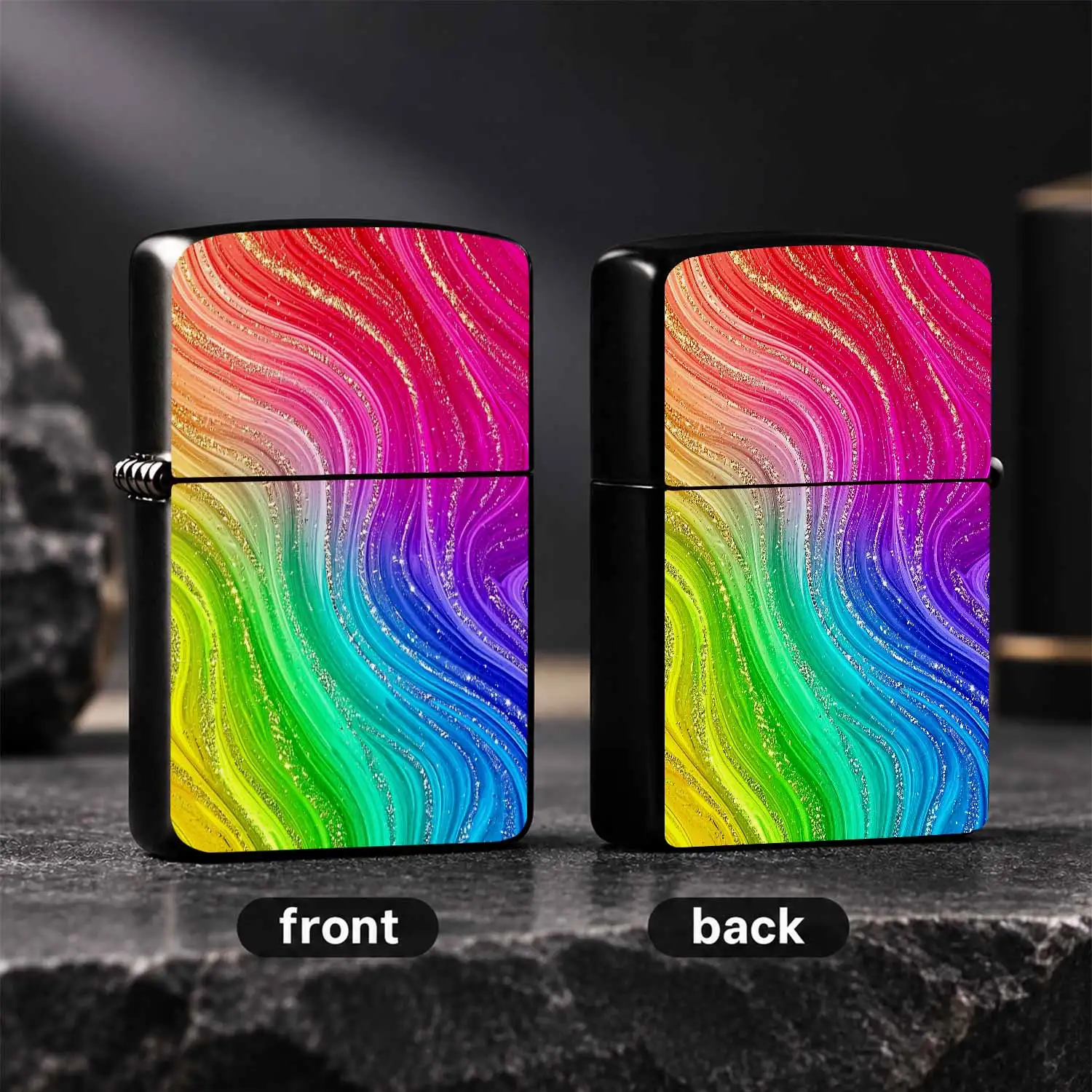 Stylish Gradient Rainbow Glitter Swirl Pattern Lighter, Portable Exquisite Colorful Fluid Art Design Igniter, All-Scene Universal Trendy Compact Accessory, Ideal Unique Festive Gift For Daily Use And Collection A Humorous And Interesting Li