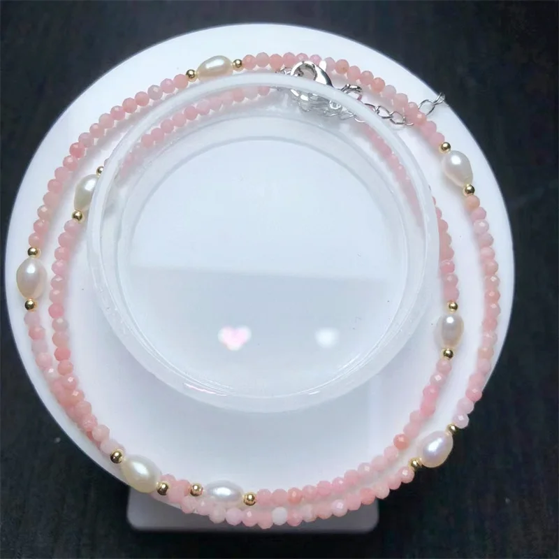 Natural Pink Opal And Pearl Necklace Designed Female Sweety Clavicle Choker Trendy For Women Gift 1pcs