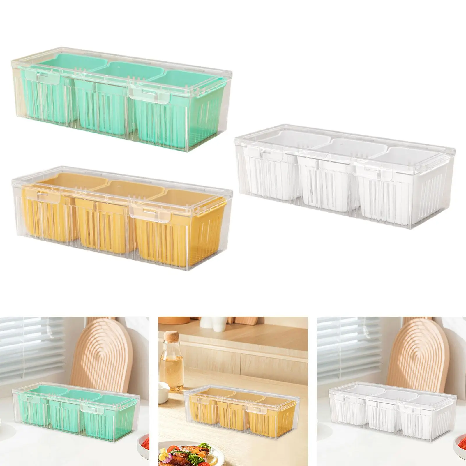 Divided Serving Tray Food Storage Container 3 Compartments Serving Platter Fridge Organizer for Meal Prep Desserts Biscuits